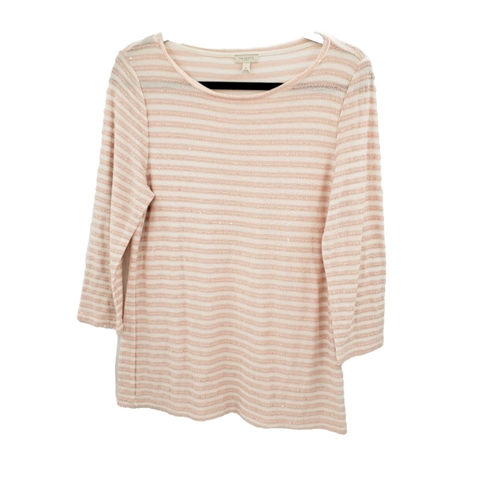 Talbots Striped Pink And Cream Crewneck Women's Top